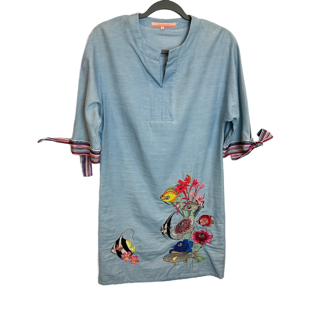 Vilagallo Beautiful Embroidered Tropical Scene Dress 36